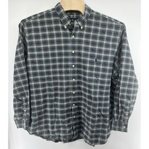 Ralph Lauren 3XB Button Front Shirt Blue Green Red Plaid Long Sleeved